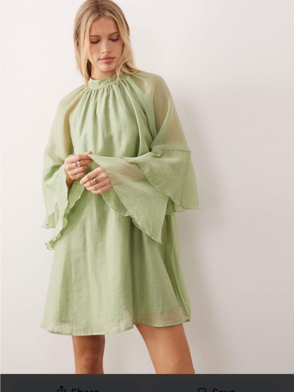 Light green Bell Sleeve high neck Tunic Dress